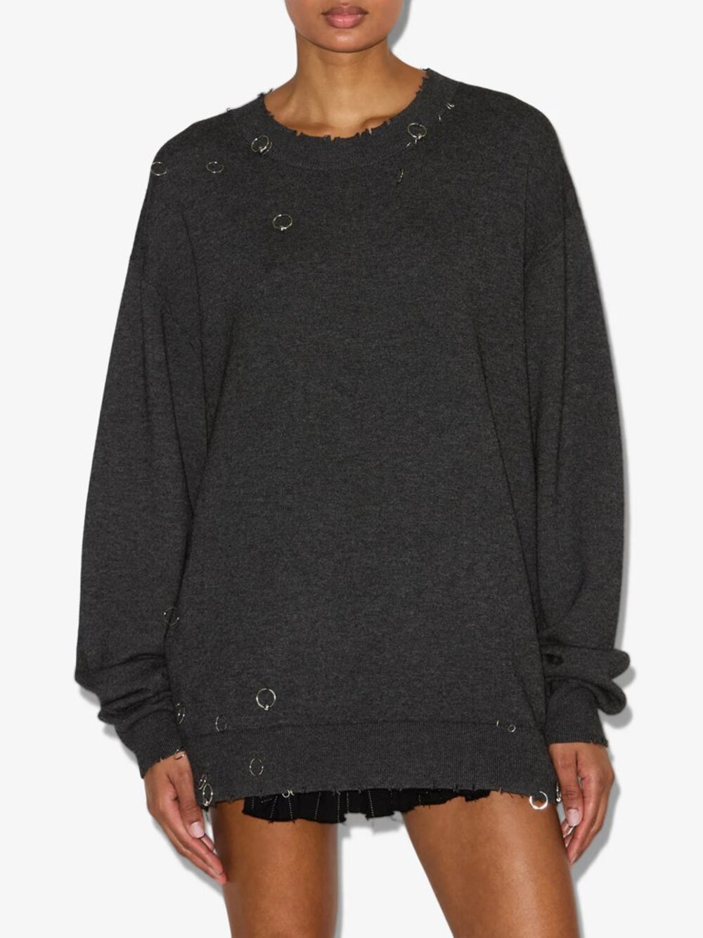 ISABEL MARANT Gray Viscose Wool CASSANDRE Ring Embellished Knit Top Sweater 36